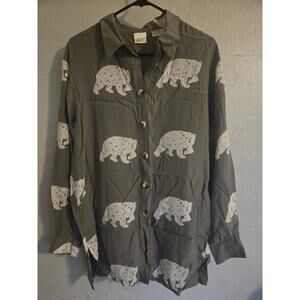 VTG Apart Womens Blouse Top Polar Bear‎ AOP animal L Button Up Funky Retro